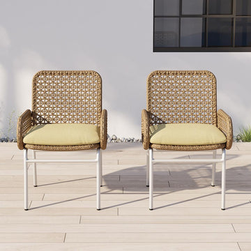 Modern Aluminum & Rattan Outdoor Patio Dining Chair Armchair in Brown